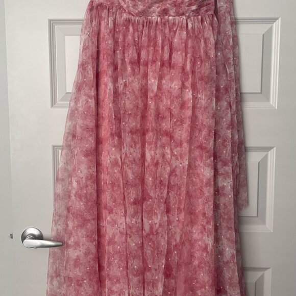 BRAND NEW: Red A Line One Shoulder Floor Length Print Tulle Dress - Picture 2 of 10